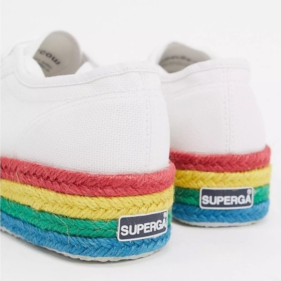 Superga 2790 Rainbow Espadrille Flatform Trainers in White - Picture 3 of 9